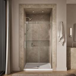 Kohler ComposedE Sliding shower door, 78'' H x 44-1/8 - 47-7/8'' W, with 3/8'' thick Crystal Clear glass - Anodized Brushed Nickel - image 4
