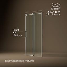 Kohler ComposedE Sliding shower door, 78'' H x 44-1/8 - 47-7/8'' W, with 3/8'' thick Crystal Clear glass - Anodized Brushed Nickel - image 3