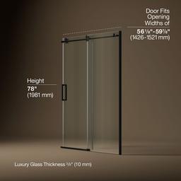 Kohler ComposedE Sliding shower door, 78'' H x 56-1/8 - 59-7/8'' W, with 3/8'' thick Crystal Clear glass - Matte Black - image 3