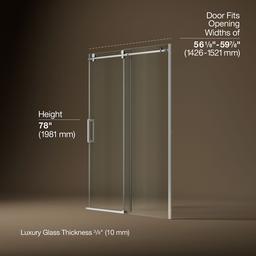 Kohler ComposedE Sliding shower door, 78'' H x 56-1/8 - 59-7/8'' W, with 3/8'' thick Crystal Clear glass - Bright Polished Silver - image 3