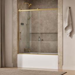 Kohler Rely 62-1/2'' H sliding bath door with 3/8''-thick glass - Vibrant Brushed Moderne Brass - image 2