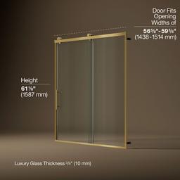 Kohler Rely 62-1/2'' H sliding bath door with 3/8''-thick glass - Vibrant Brushed Moderne Brass - image 3
