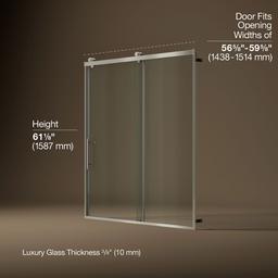Kohler Rely 62-1/2'' H sliding bath door with 3/8''-thick glass - Anodized Brushed Nickel - image 3