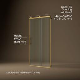 Kohler Rely 77'' H sliding shower door with 3/8''-thick glass - Vibrant Brushed Moderne Brass - image 3