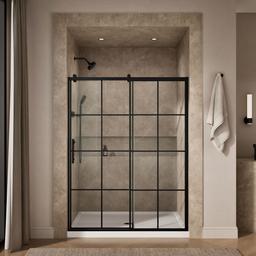 Kohler Rely 77'' H sliding shower door with 3/8''-thick glass - Matte Black - image 4