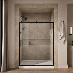 Kohler Rely 77'' H sliding shower door with 3/8''-thick glass - Matte Black - image 4