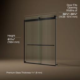 Kohler Levity Plus Frameless sliding bath door, 61-9/16'' H x 56-5/8 - 59-5/8'' W, with 5/16''-thick Crystal Clear glass - Matte Black - image 3