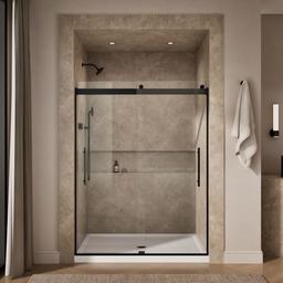 Kohler Levity Plus Frameless sliding shower door, 77-9/16'' H x 56-5/8 - 59-5/8'' W, with 5/16''-thick Crystal Clear glass - Matte Black - image 4