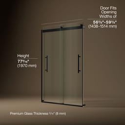 Kohler Levity Plus Frameless sliding shower door, 77-9/16'' H x 56-5/8 - 59-5/8'' W, with 5/16''-thick Crystal Clear glass - Matte Black - image 3