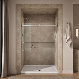 Kohler Levity Plus Frameless sliding shower door, 77-9/16'' H x 56-5/8 - 59-5/8'' W, with 5/16''-thick Crystal Clear glass - Anodized Brushed Nickel - image 4