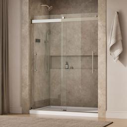 Kohler Levity Plus Frameless sliding shower door, 77-9/16'' H x 56-5/8 - 59-5/8'' W, with 5/16''-thick Crystal Clear glass - Anodized Brushed Nickel - image 2
