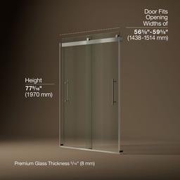 Kohler Levity Plus Frameless sliding shower door, 77-9/16'' H x 56-5/8 - 59-5/8'' W, with 5/16''-thick Crystal Clear glass - Anodized Brushed Nickel - image 3