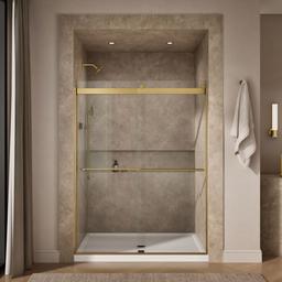 Kohler Levity Plus Frameless sliding shower door, 77-9/16'' H x 56-5/8 - 59-5/8'' W, with 5/16''-thick Crystal Clear glass - Vibrant Brushed Moderne Brass - image 4