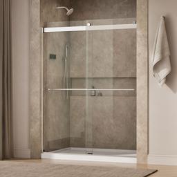 Kohler Levity Plus Frameless sliding shower door, 77-9/16'' H x 56-5/8 - 59-5/8'' W, with 5/16''-thick Crystal Clear glass - Bright Polished Silver - image 2