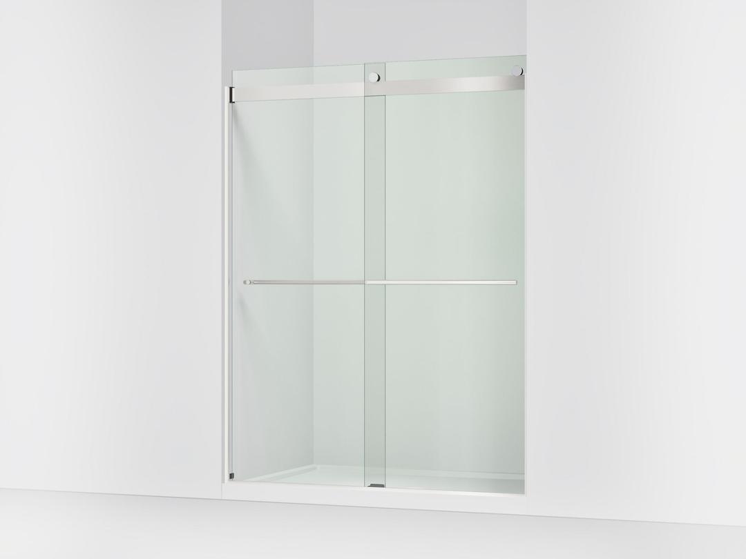 Kohler Levity Plus Frameless sliding shower door, 77-9/16'' H x 56-5/8 - 59-5/8'' W, with 5/16''-thick Crystal Clear glass - Bright Polished Silver by Kohler