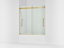 Kohler Levity Plus Frameless sliding bath door, 61-9/16'' H x 56-5/8 - 59-5/8'' W, with 3/8''-thick Crystal Clear glass - Vibrant Brushed Moderne Brass - image 1