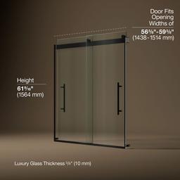 Kohler Levity Plus Frameless sliding bath door, 61-9/16'' H x 56-5/8 - 59-5/8'' W, with 3/8''-thick Crystal Clear glass - Matte Black - image 3