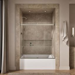 Kohler Levity Plus Frameless sliding bath door, 61-9/16'' H x 56-5/8 - 59-5/8'' W, with 3/8''-thick Crystal Clear glass - Anodized Brushed Nickel - image 4