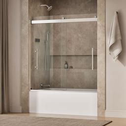 Kohler Levity Plus Frameless sliding bath door, 61-9/16'' H x 56-5/8 - 59-5/8'' W, with 3/8''-thick Crystal Clear glass - Bright Polished Silver - image 2
