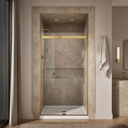 Kohler Levity Plus Frameless sliding shower door, 81-5/8'' H x 44-5/8 - 47-5/8'' W, with 3/8''-thick Crystal Clear glass - Vibrant Brushed Moderne Brass - image 4