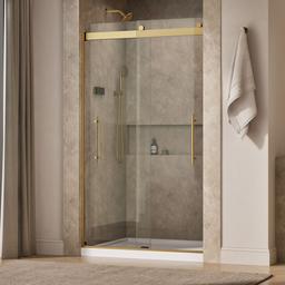 Kohler Levity Plus Frameless sliding shower door, 81-5/8'' H x 44-5/8 - 47-5/8'' W, with 3/8''-thick Crystal Clear glass - Vibrant Brushed Moderne Brass - image 2