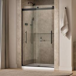 Kohler Levity Plus Frameless sliding shower door, 81-5/8'' H x 44-5/8 - 47-5/8'' W, with 3/8''-thick Crystal Clear glass - Matte Black - image 2