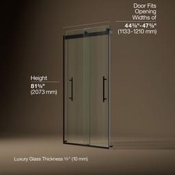 Kohler Levity Plus Frameless sliding shower door, 81-5/8'' H x 44-5/8 - 47-5/8'' W, with 3/8''-thick Crystal Clear glass - Matte Black - image 3