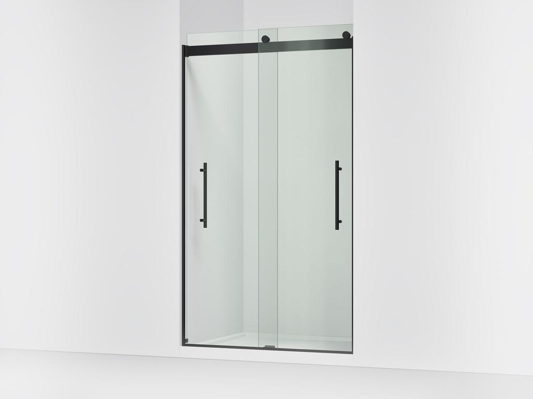 Kohler Levity Plus Frameless sliding shower door, 81-5/8'' H x 44-5/8 - 47-5/8'' W, with 3/8''-thick Crystal Clear glass - Matte Black by Kohler