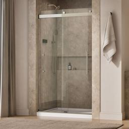 Kohler Levity Plus Frameless sliding shower door, 81-5/8'' H x 44-5/8 - 47-5/8'' W, with 3/8''-thick Crystal Clear glass - Anodized Brushed Nickel - image 2