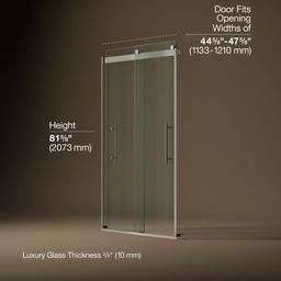 Kohler Levity Plus Frameless sliding shower door, 81-5/8'' H x 44-5/8 - 47-5/8'' W, with 3/8''-thick Crystal Clear glass - Anodized Brushed Nickel - image 3