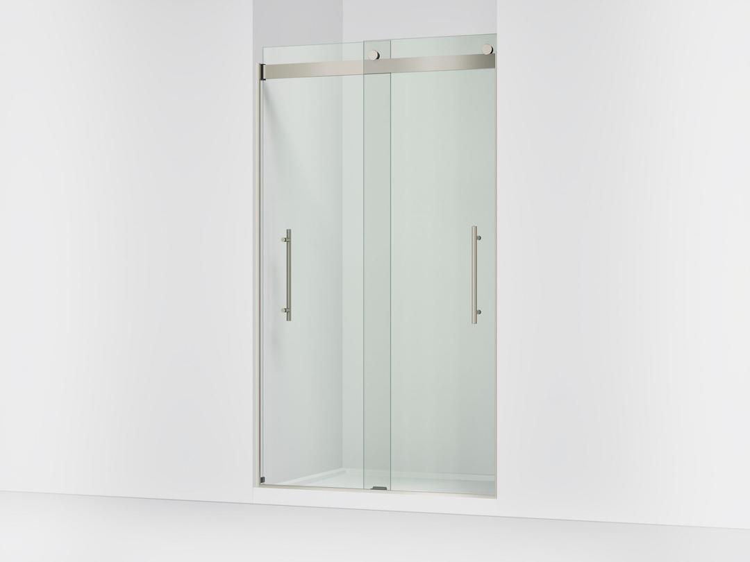 Kohler Levity Plus Frameless sliding shower door, 81-5/8'' H x 44-5/8 - 47-5/8'' W, with 3/8''-thick Crystal Clear glass - Anodized Brushed Nickel by Kohler
