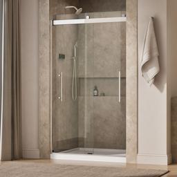 Kohler Levity Plus Frameless sliding shower door, 81-5/8'' H x 44-5/8 - 47-5/8'' W, with 3/8''-thick Crystal Clear glass - Bright Polished Silver - image 2