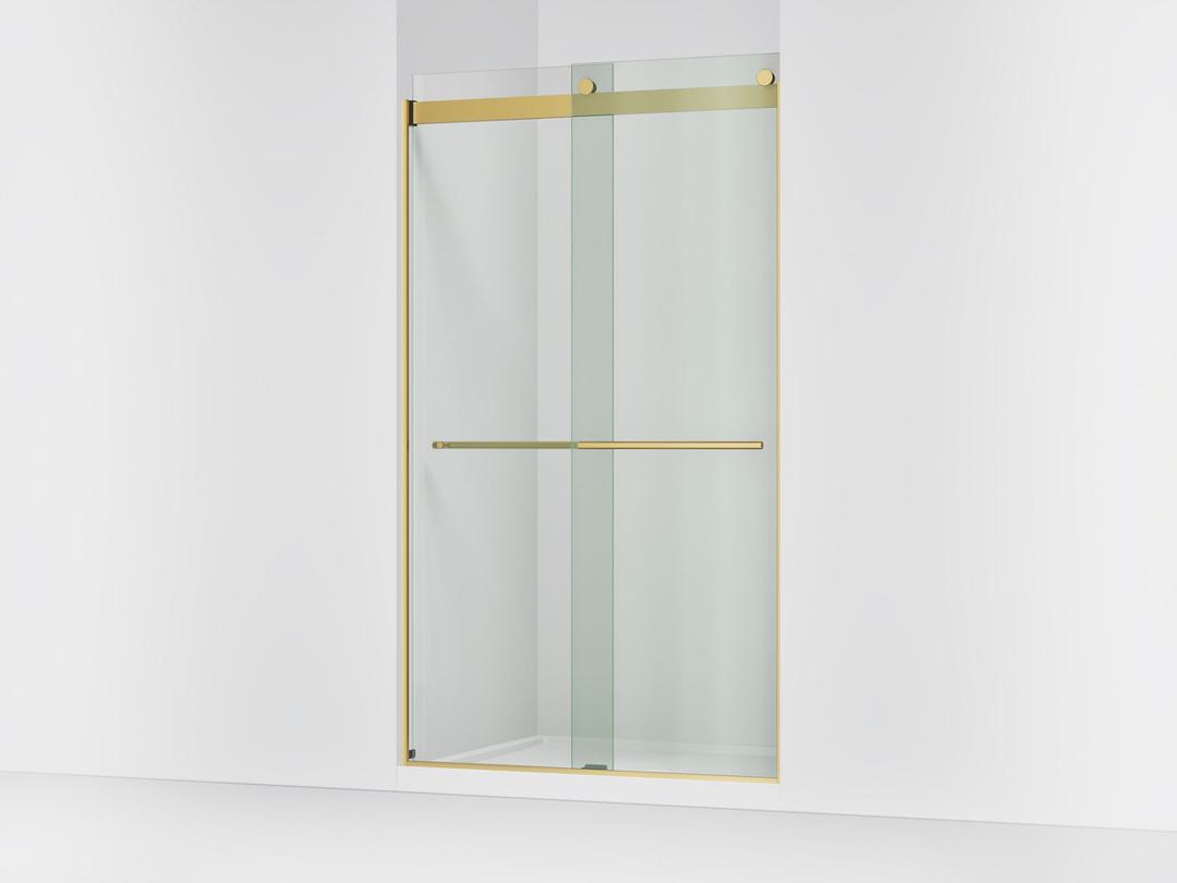 Kohler Levity Plus Frameless sliding shower door, 81-5/8'' H x 44-5/8 - 47-5/8'' W, with 3/8''-thick Crystal Clear glass - Vibrant Brushed Moderne Brass by Kohler