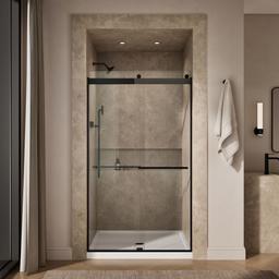 Kohler Levity Plus Frameless sliding shower door, 81-5/8'' H x 44-5/8 - 47-5/8'' W, with 3/8''-thick Crystal Clear glass - Matte Black - image 4