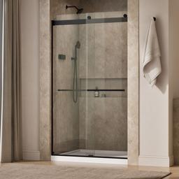 Kohler Levity Plus Frameless sliding shower door, 81-5/8'' H x 44-5/8 - 47-5/8'' W, with 3/8''-thick Crystal Clear glass - Matte Black - image 2