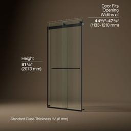 Kohler Levity Plus Frameless sliding shower door, 81-5/8'' H x 44-5/8 - 47-5/8'' W, with 3/8''-thick Crystal Clear glass - Matte Black - image 3