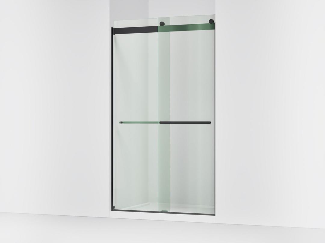 Kohler Levity Plus Frameless sliding shower door, 81-5/8'' H x 44-5/8 - 47-5/8'' W, with 3/8''-thick Crystal Clear glass - Matte Black by Kohler
