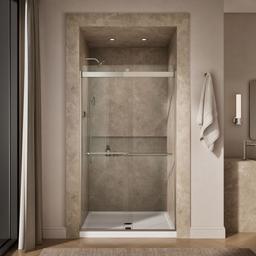 Kohler Levity Plus Frameless sliding shower door, 81-5/8'' H x 44-5/8 - 47-5/8'' W, with 3/8''-thick Crystal Clear glass - Anodized Brushed Nickel - image 4