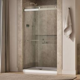 Kohler Levity Plus Frameless sliding shower door, 81-5/8'' H x 44-5/8 - 47-5/8'' W, with 3/8''-thick Crystal Clear glass - Anodized Brushed Nickel - image 2