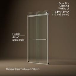 Kohler Levity Plus Frameless sliding shower door, 81-5/8'' H x 44-5/8 - 47-5/8'' W, with 3/8''-thick Crystal Clear glass - Anodized Brushed Nickel - image 3