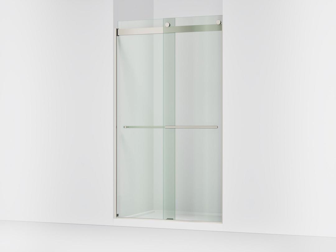 Kohler Levity Plus Frameless sliding shower door, 81-5/8'' H x 44-5/8 - 47-5/8'' W, with 3/8''-thick Crystal Clear glass - Anodized Brushed Nickel by Kohler