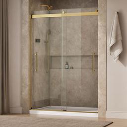 Kohler Levity Plus Frameless sliding shower door, 81-5/8'' H x 56-5/8 - 59-5/8'' W, with 3/8''-thick Crystal Clear glass - Vibrant Brushed Moderne Brass - image 2