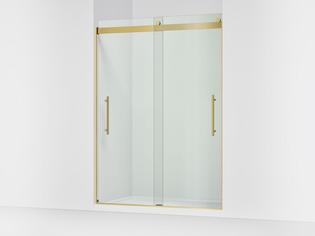 Kohler Levity Plus Frameless sliding shower door, 81-5/8'' H x 56-5/8 - 59-5/8'' W, with 3/8''-thick Crystal Clear glass - Vibrant Brushed Moderne Brass by Kohler