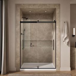 Kohler Levity Plus Frameless sliding shower door, 81-5/8'' H x 56-5/8 - 59-5/8'' W, with 3/8''-thick Crystal Clear glass - Matte Black - image 4