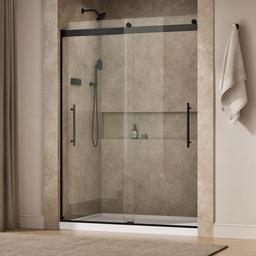 Kohler Levity Plus Frameless sliding shower door, 81-5/8'' H x 56-5/8 - 59-5/8'' W, with 3/8''-thick Crystal Clear glass - Matte Black - image 2