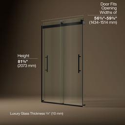 Kohler Levity Plus Frameless sliding shower door, 81-5/8'' H x 56-5/8 - 59-5/8'' W, with 3/8''-thick Crystal Clear glass - Matte Black - image 3