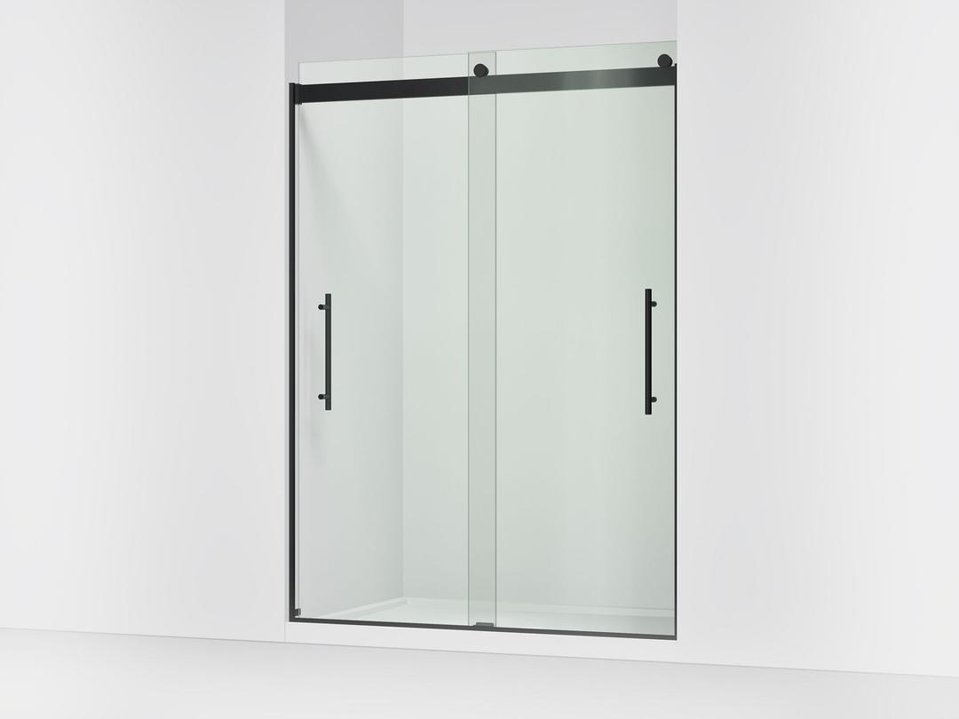 Kohler Levity Plus Frameless sliding shower door, 81-5/8'' H x 56-5/8 - 59-5/8'' W, with 3/8''-thick Crystal Clear glass - Matte Black by Kohler