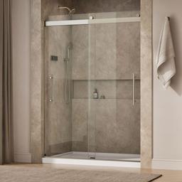 Kohler Levity Plus Frameless sliding shower door, 81-5/8'' H x 56-5/8 - 59-5/8'' W, with 3/8''-thick Crystal Clear glass - Anodized Brushed Nickel - image 2