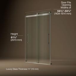 Kohler Levity Plus Frameless sliding shower door, 81-5/8'' H x 56-5/8 - 59-5/8'' W, with 3/8''-thick Crystal Clear glass - Anodized Brushed Nickel - image 3