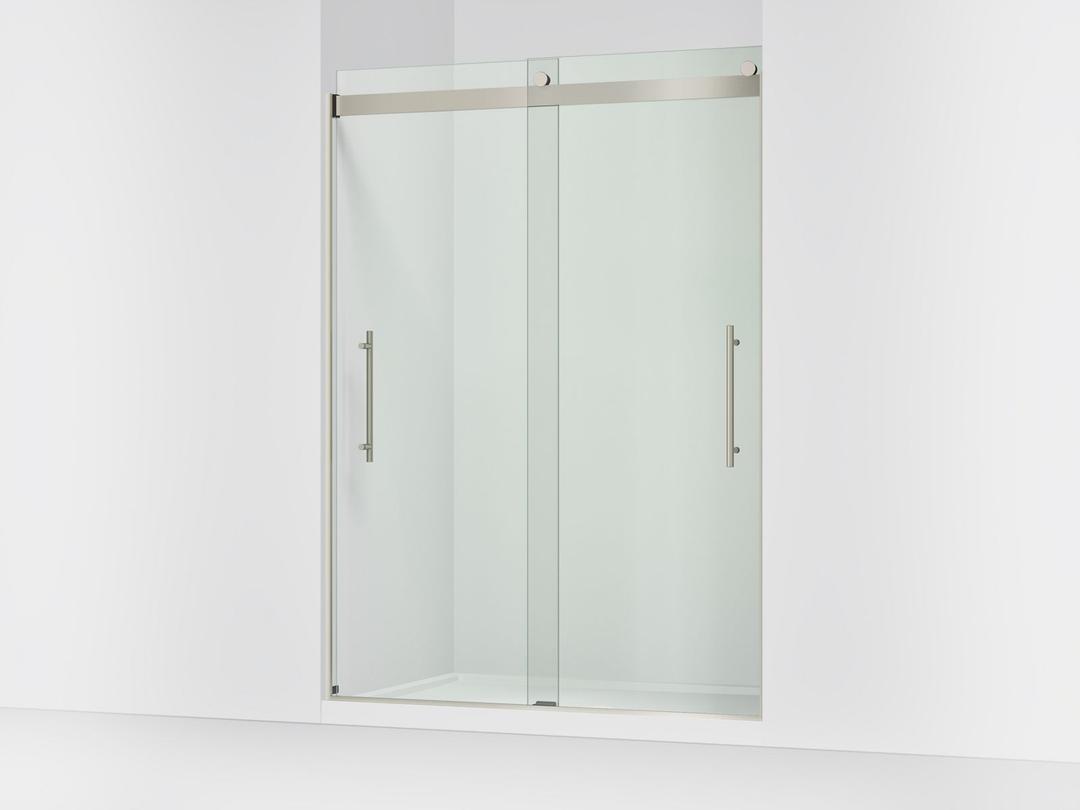 Kohler Levity Plus Frameless sliding shower door, 81-5/8'' H x 56-5/8 - 59-5/8'' W, with 3/8''-thick Crystal Clear glass - Anodized Brushed Nickel by Kohler